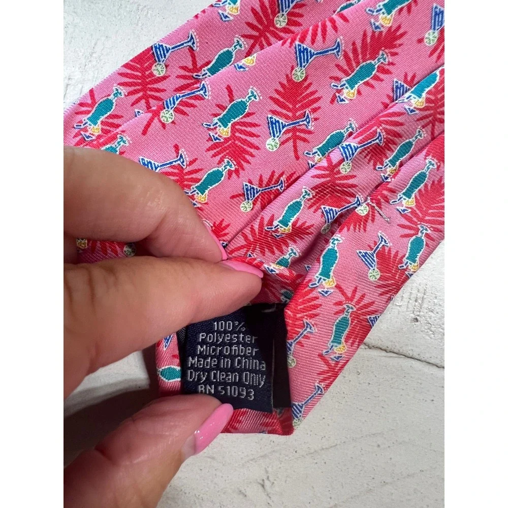 Tropical Cocktail Palm Leaf Pink Microfiber Mens Necktie Summer Party Tie‎